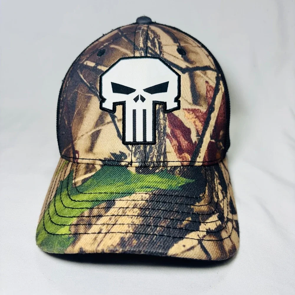 Marvel Punisher Camo Trucker Hat Mens Black Mesh Snapback Skull Baseball Cap